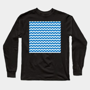 Dark and Light Blue Zig Zag Chevron Lines Repeat Pattern Long Sleeve T-Shirt